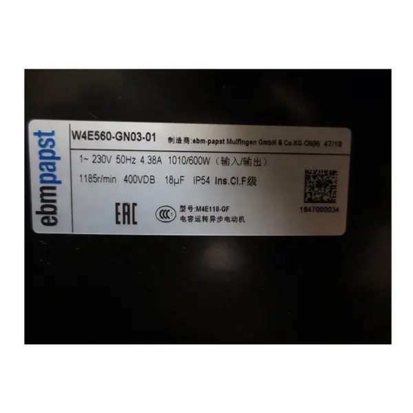 Original Tyskland W4E560-GN03-01 560mm ebm papst 230V 1010W 4.38A kulelager klimaanlegg aksialvifte