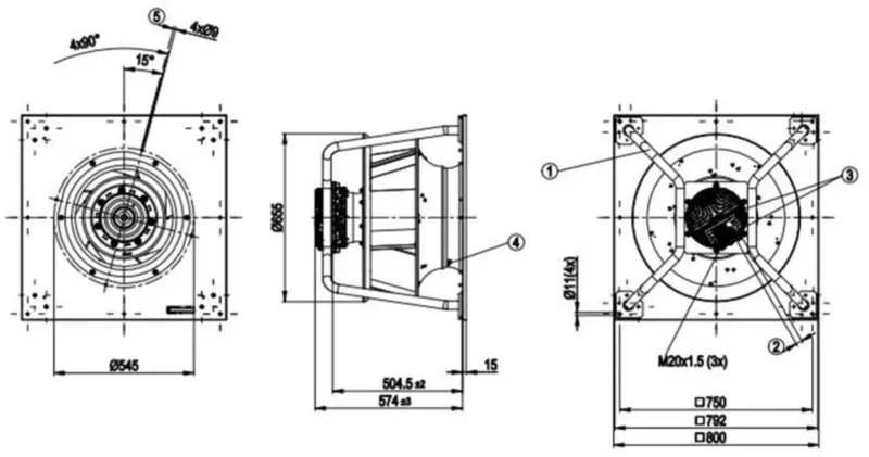 Ebmpapst fan K3G560-PB31-71 380/480V 5.1A 3300W 1540RPM 560mm Cooling Fan