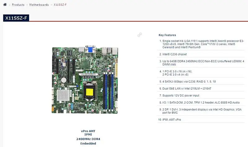 Supermicro X11ssz-f Motherboard