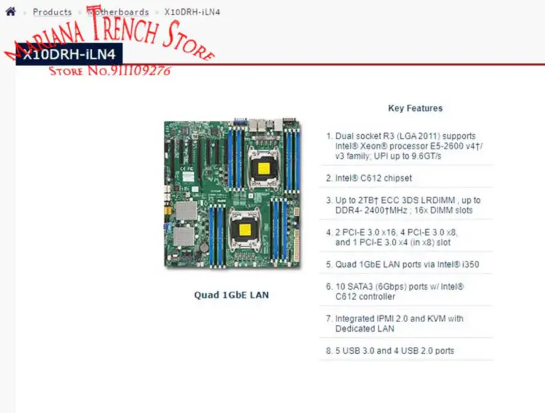 X10drh-iln4 For Supermicro hovedkort Lga2011 E5-2600 V4/v3-familien Ddr4 Ipmi 2.0