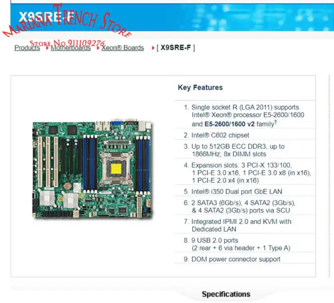 X9sre-f For Supermicro Hovedkort Lga2011 E5-2600/1600 V1/v2 Familie Ddr3 3 Pci-x 133/100
