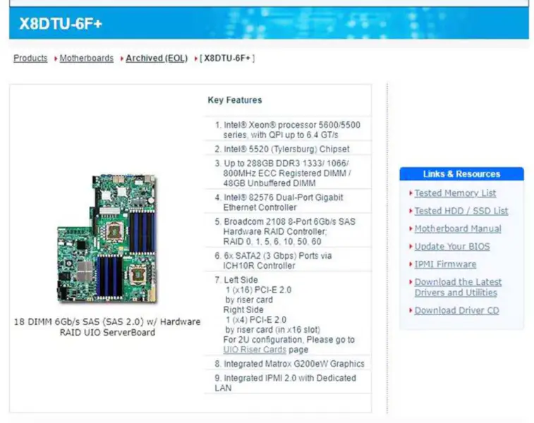 X8dtu-6f+ For Supermicro hovedkort Xeon-prosessor 5600/5500-serien 82576 Dual-port Gigabit Ethernet Controller Ipmi 2.0
