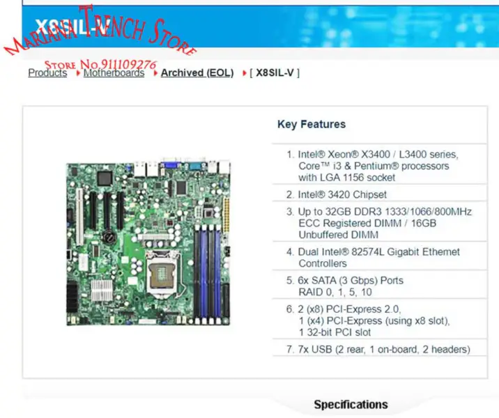 X8sil-v For Supermicro hovedkort Lga 1156 Xeon X3400 / L3400 Series Core I3 Ddr3