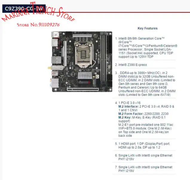 Supermicro C9Z390-CG-IW hovedkort LGA1151