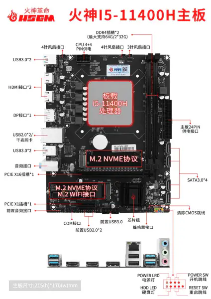 Hsgm I5-11400h Cpu Socket Motherboard Serveur Processor Motherboard