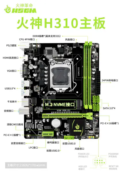 Hsgm H310 Server hovedkort 2*ddr4 Udimm 64 gb minne Hovedkort for stasjonær datamaskin