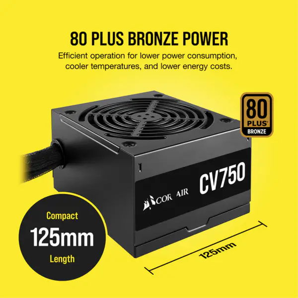 Cors Air Power Pc-strømforsyning Cv750 750w Atx High Power Supply 80plus Low Noise Fan Rps0146