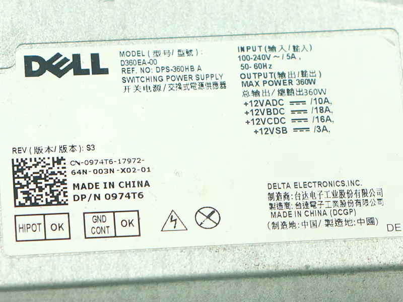 For Dell Precision 5720 Workstation AIO Power Supply D360EA-00 974T6 360W