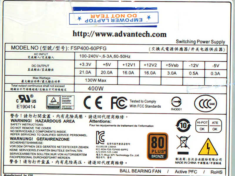 Advantech FSP400-60PFG PS8-400ATX-ZE Power supply