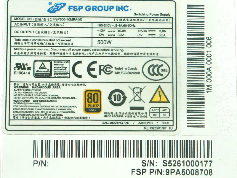 PSU for FSP 500W Switching Power Supply FSP500-40MRA