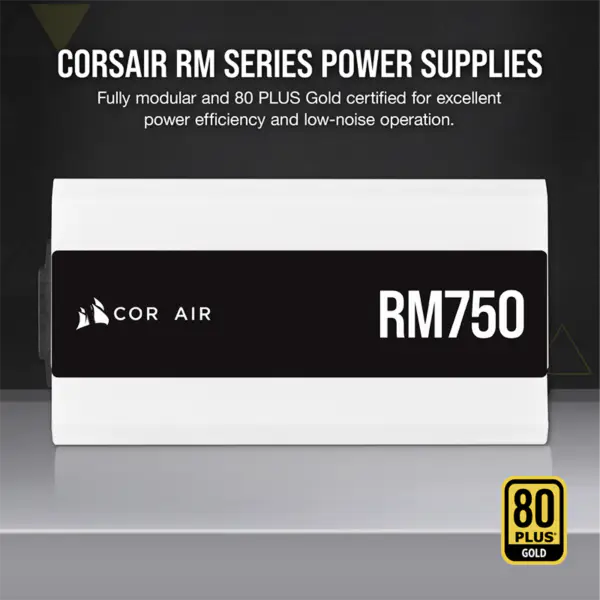 Cors Air Power Supply Unit Psu Rm750 750w Hvit Full Modul 80plus Gold Strømforsyning 140mm Low Noise Fan Smart Wake-up Rps0119