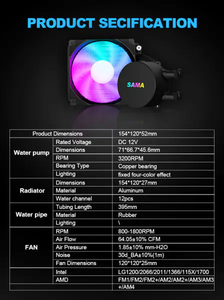 Sama 120mm flytende CPU-kjølere Cpu flytende kjøler vannkjøler Cpu for Pc Gaming Case