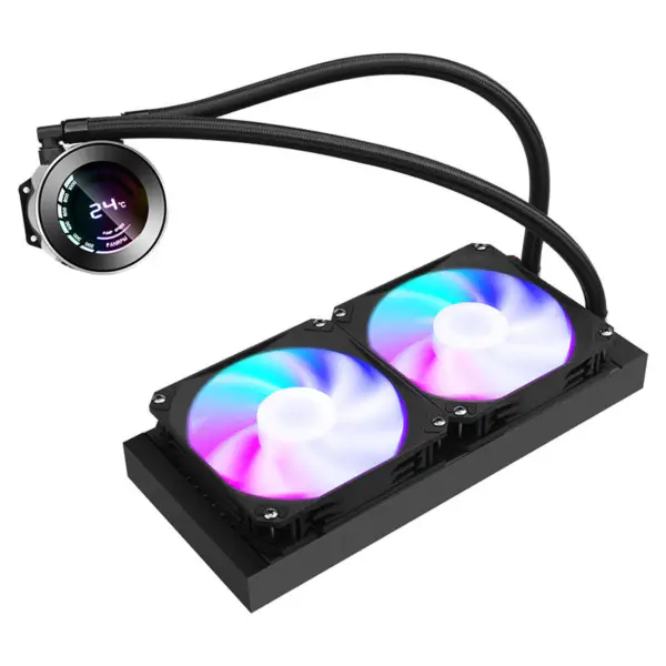 Sama 24cm Aio Cpu Cooler Radiator Copper Display Water Liquid Cooling Pc Cpu Cooler Rgb Glow With Computer Temperature Display