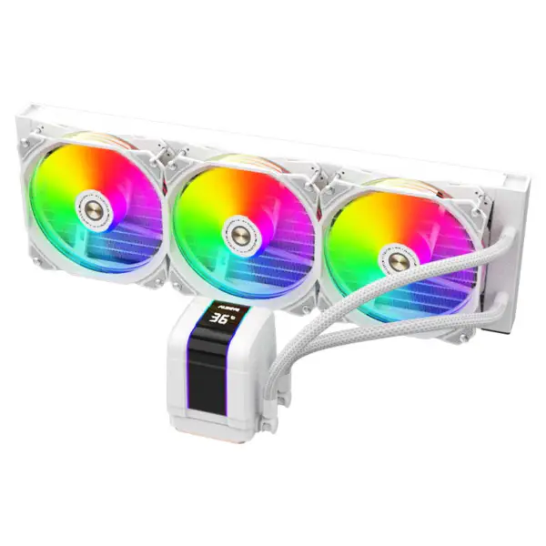 Alseye 360 mm hvit rammesynkronisert Argb Aio-væskekjøler med temperaturvisning for 12. generasjons CPU