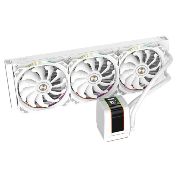 Alseye 360 mm hvit rammesynkronisert Argb Aio-væskekjøler med temperaturvisning for 12. generasjons CPU